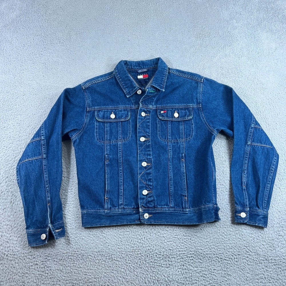 Vintage Tommy Hilfiger Jacket Womens XL Denim Jean Trucker Flag